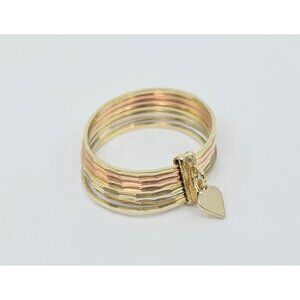 Beautiful 14K Tri Tone Multi Color Gold 7 Day Semanario Heart Ring - Size 8.25